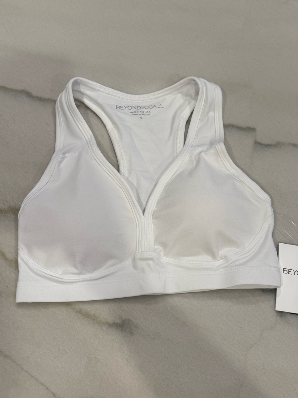 Beyond Yoga White Padded Racerback Lift Your Spirits Sports Bra NWT